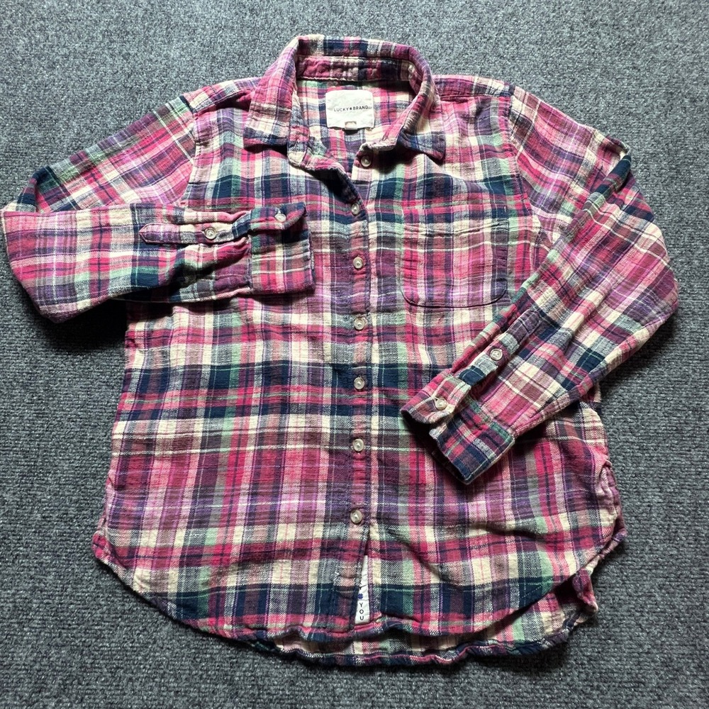Lucky Brand Womens Pink Plaid Flannel Button Down Shirt Cotton 160224 Small